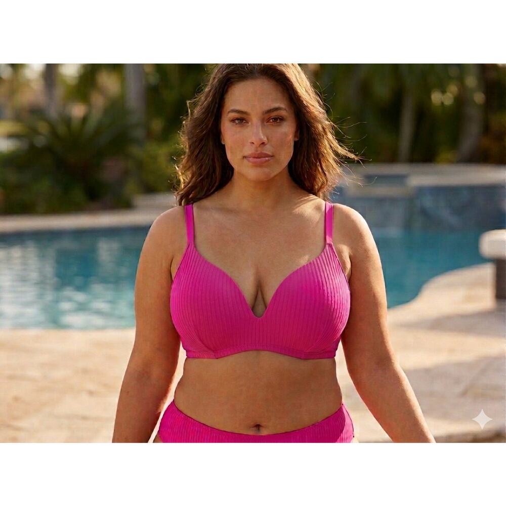 Pink Bikini Top Built in cups 36 DD Corset type tie in the back Magenta Pink